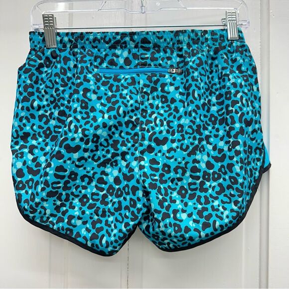Nike Dri-fit Blue Black Athletic Running Shorts with Leopard Print women's small - Picture 2 of 5